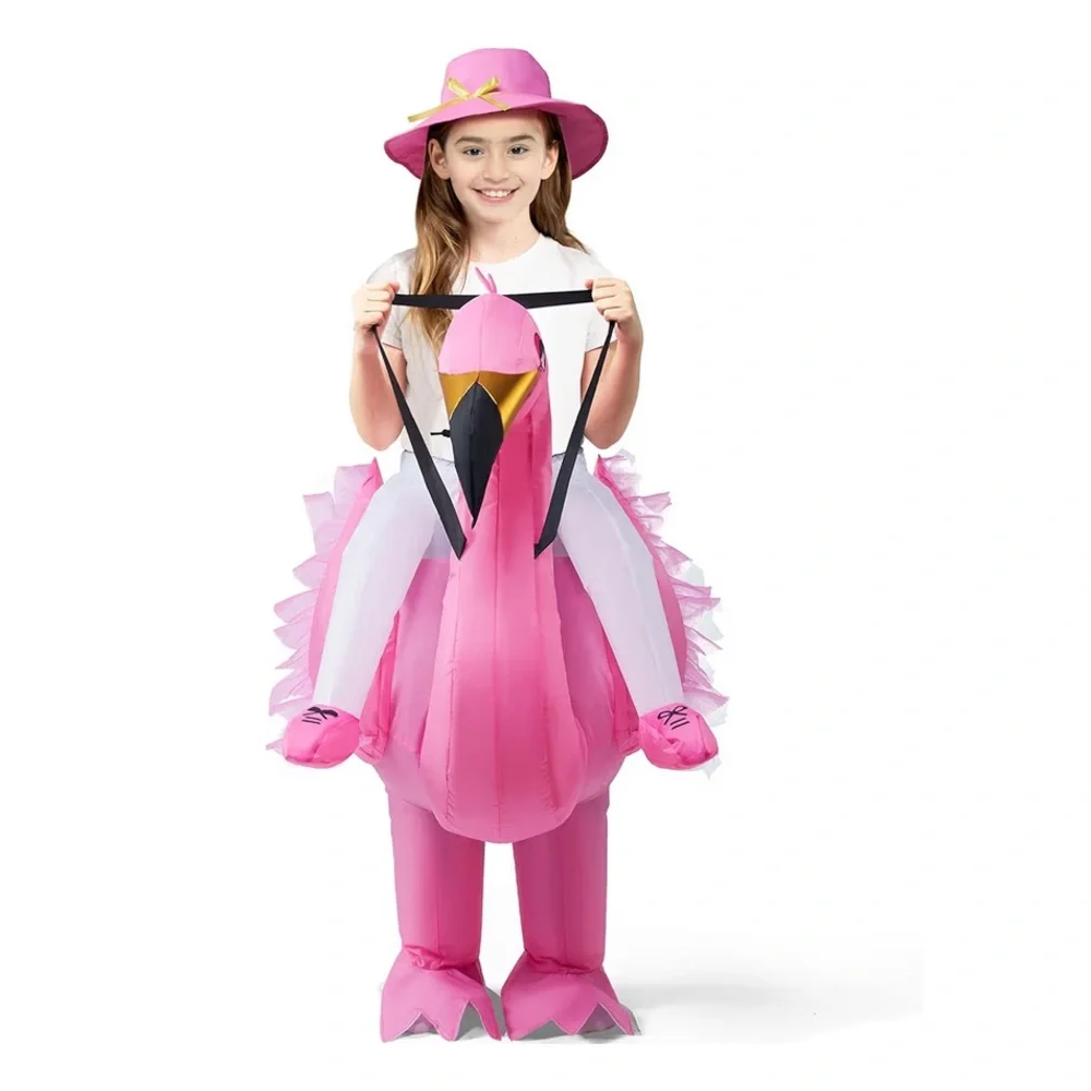 Spooktacular Creations- Kids Inflatable Costume, Pink Riding an Elegant Flamingo